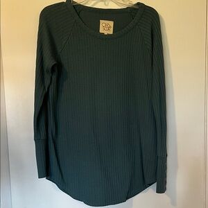 Chaser Teal Green Waffle Ribbed Long Sleeve top